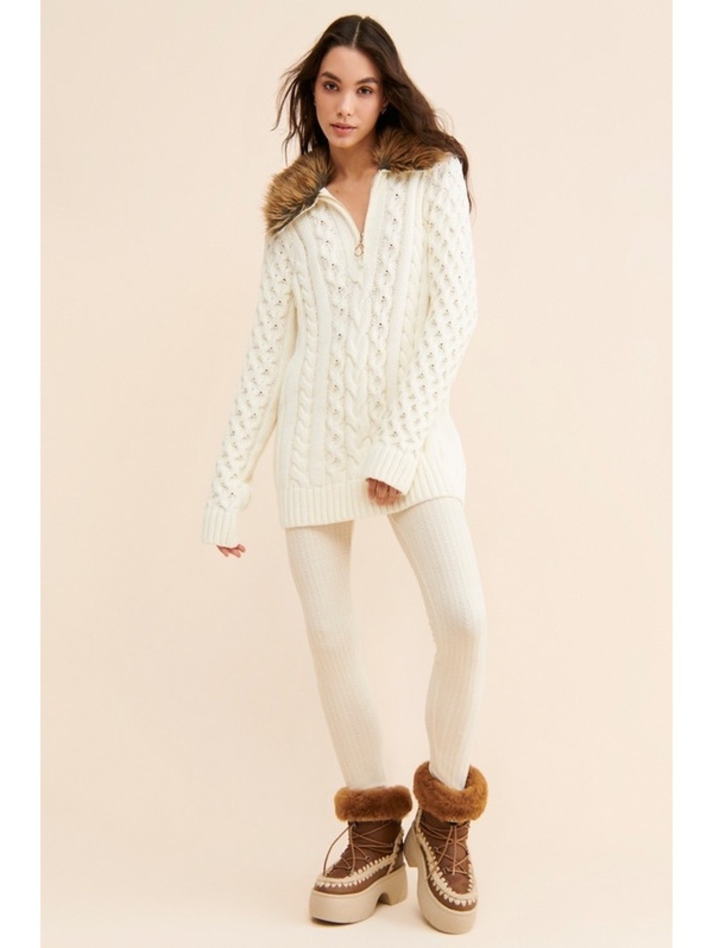 SHOW ME YOUR MUMU Sun Valley Faux Fur Cable Knit Pullover - Picture 1 of 8